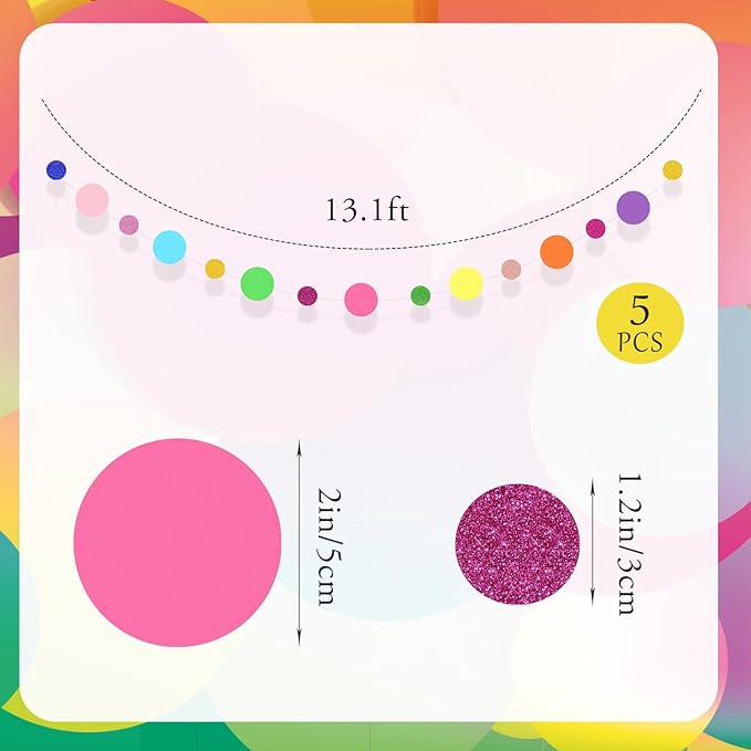 5 Pcs Colorful Circle Garland Paper Hanging Streamers Glitter Round Dots Banner for Birthday Engagement Wedding Party Backdrop Decorations