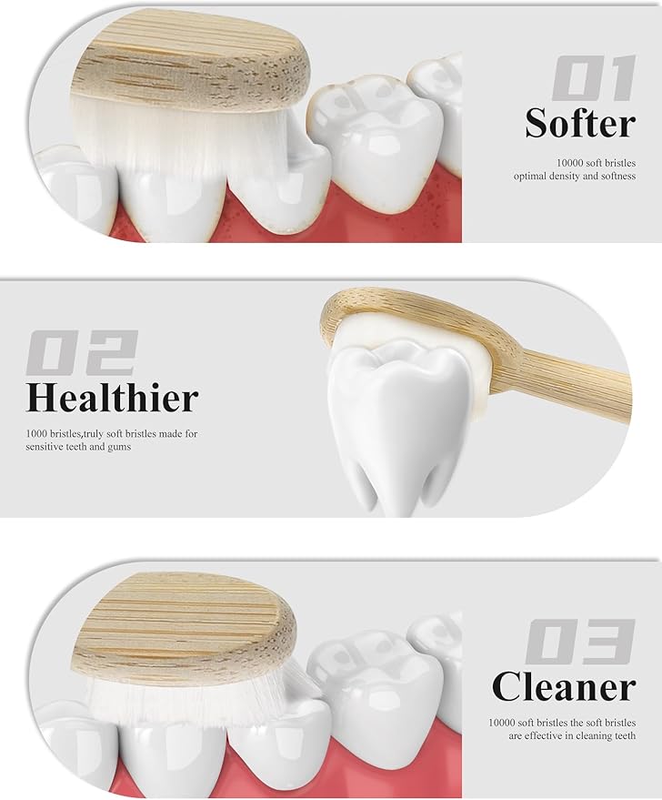 Soft Toothbrushes for Adults Wooden Natural Toothbrushes Bristle Organic Eco Friendly Travel Size Set (10pack)
