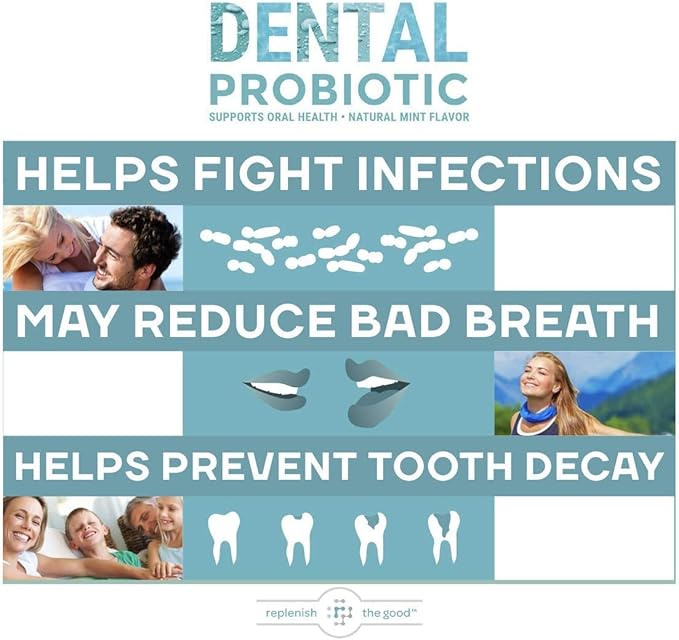 Dental Probiotic, 30 Sugar Free Chewable Tablets, Mint Flavor - Vegan Supplements w/BLIS K12 & M18 - Boosts Oral Health - Fights Bad Breath (Halitosis), Tooth Decay, Strep Throat