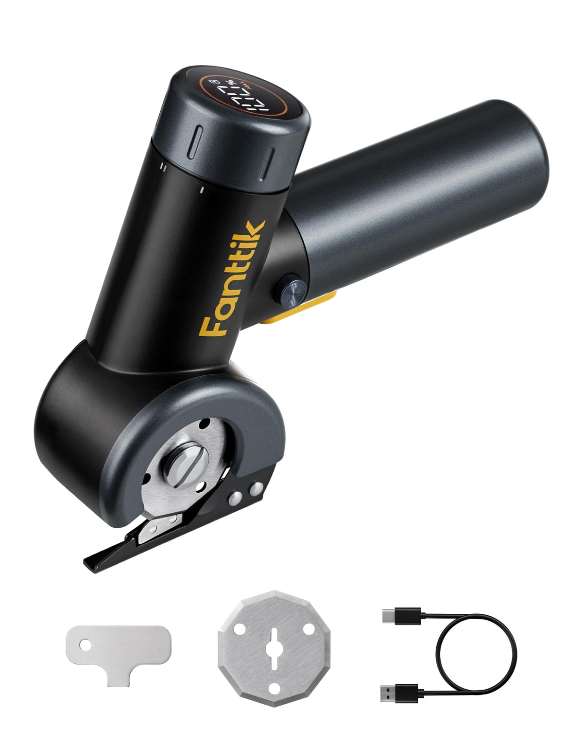 Fanttik C8 Nano Easyswap Electric Scissors with LED Display, Type-C Rechargeable Cordless Cardboard Cutter with 2 Blades, EasySwap Blade Change, LED Light, for Thin Cardboard Box Carpet Leather, Black