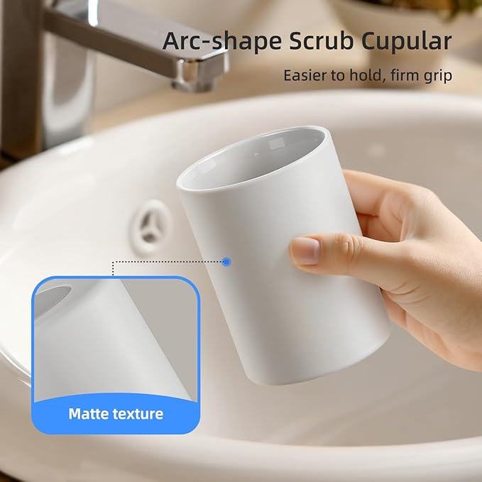 Toothbrush Cup 13.75oz 390ml with Non-Slip Pad, Easy to Clean Bathroom Cup 2Pcs, Reusable Plastic Bathroom Tumbler, Grey