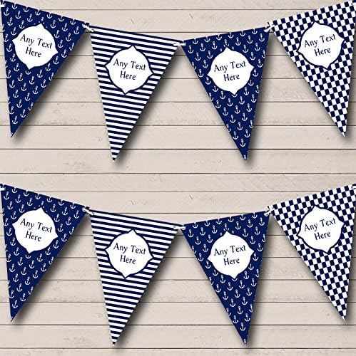 Navy Blue Nautical Anchor Stripes Personalized Birthday Party Bunting - Hanging Party Decoration - Birthday Party Banner Garland | Decorative Party Supplies