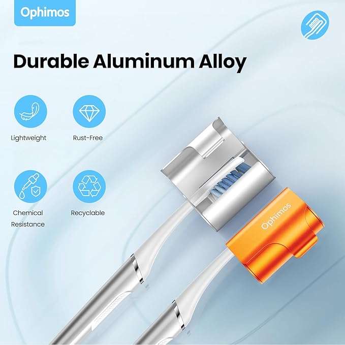 Aluminum Alloy Toothbrush Head Cover/Cap/Protector Case,Travel Toothbrush Covers Long-lasting Toothbrush Head Caps for Most Electric/Manual Brushes (Silver+Orange, 2 Count)