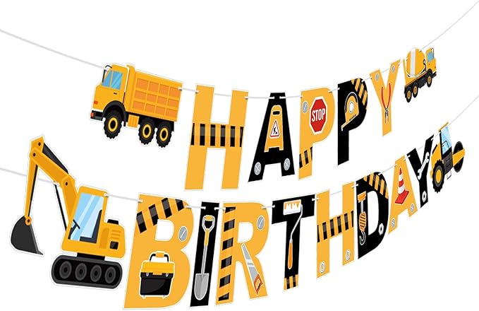 Construction Truck Party Decorations Happy Birthday Banner Construction Truck Party Banner Garland for Birthday Party Decorations Constructions Truck Party Supplies