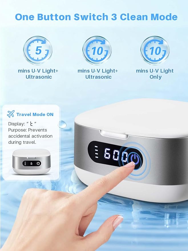Voraiya Portable Ultrasonic Retainer Cleaner 4000mAh Rechargeable Retainer Cleaner Machine For Mouth Guard,Night Guard,Aligner,IPX6 Waterproof Small Denture Cleaning Pod For Teenagers,Adults,Traveling