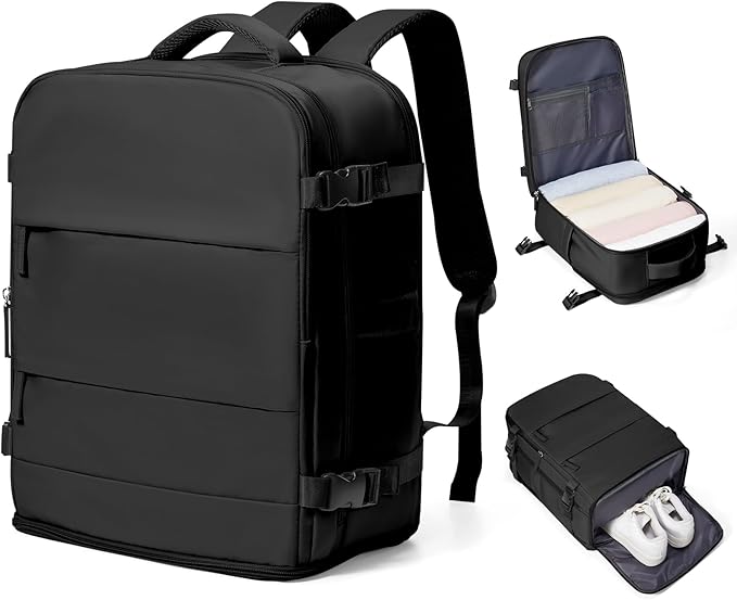 coowoz Travel Backpack Carry On for Women Man Gym Backpack with Laptop Compartment Mochila de Viaje Teacher Personal Item Backpacks Rucksack Airplane Accessories Must Haves,Black Small
