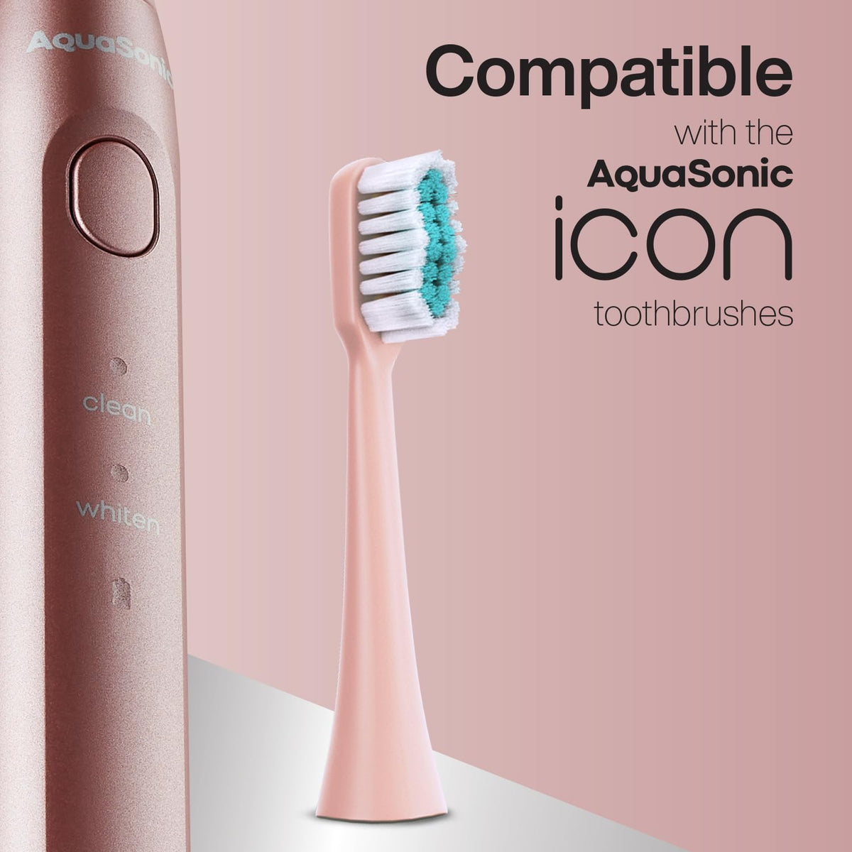 AquaSonic Genuine Icon Replacement Brush Heads | ADA Accepted | Compatible with AquaSonic Icon Toothbrush | 6 Brush Heads | for Normal & Sensitive Teeth (Light Pink)