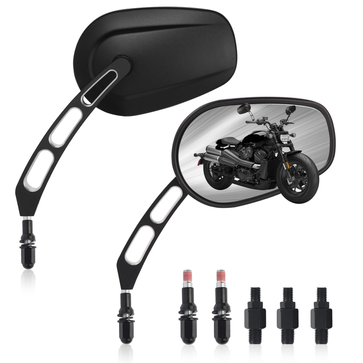 Motorcycle Mirrors for Handlebars - Black CNC Long Stem Rearview Mirrors for 1982-2024 Harley Road Glide CVO Dyna Electra Glide