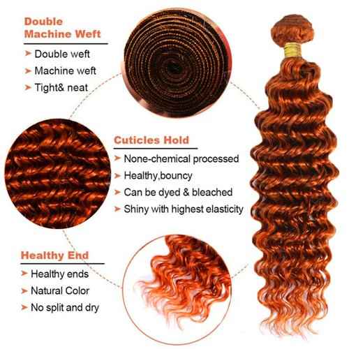 34 34 34 inch #350 Deep Wave Bundles Human Hair Ginger Bundle Ginger Wet and Wavy Bundles Same Length Grade 8A Remy Hair Weave