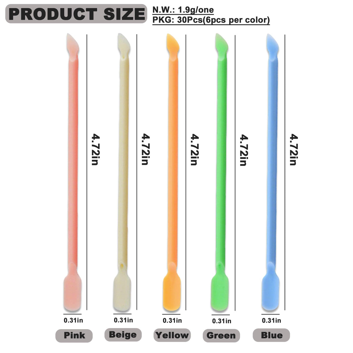 HaimiLiya 30Pcs Plastic Cuticle Pusher, Small Dual-end Dead Skin Nail Pusher Nail Dirt Cleaner Tool Gel Polish Remover Tool, Gentle Plastic Pusher, Manicure Tool