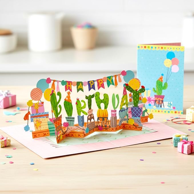 Paper Love 3D Birthday Pop Up Card, Happy Birthday Cactus, For Adults or Kids - 5"x7" Cover - Includes Envelope and Note Tag