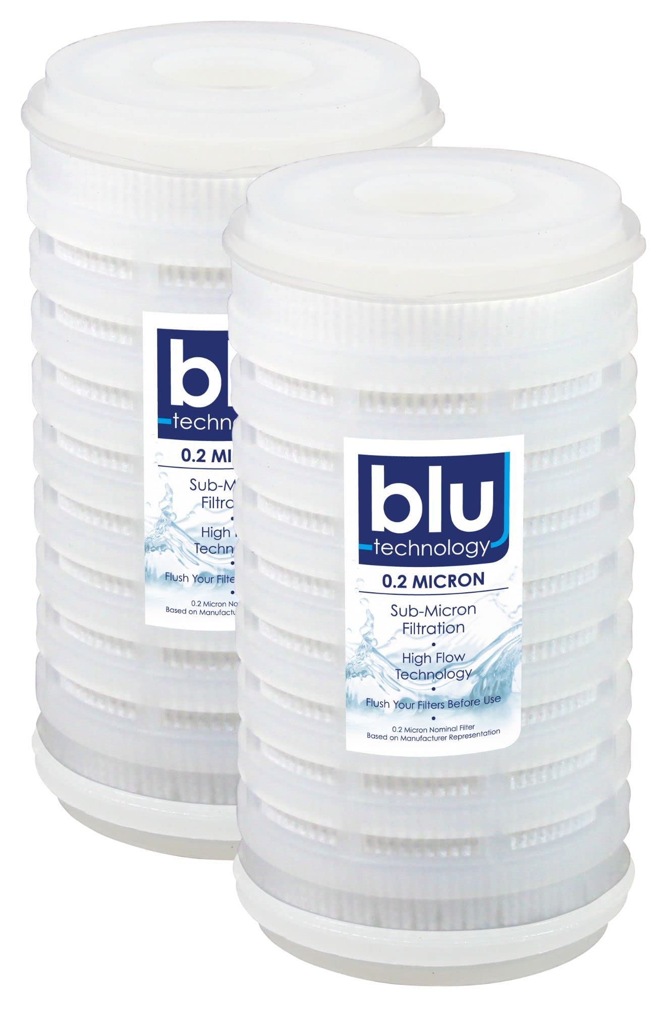 Blu Tech 5-Inch High Flow RV Water Filter - 2 Pack, 0.2 Micron, 2.5' x 5' for RV & Whole House Filter Replacement
