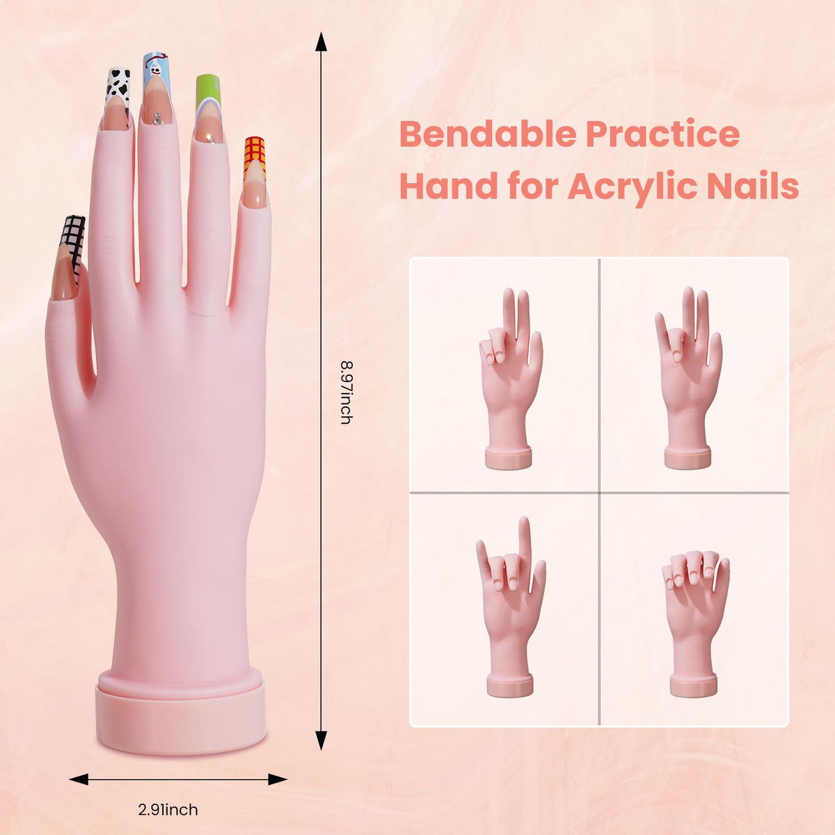 Nail Kit for Beginners with Everything: Practice Hand Acrylic Nail Set Professional Powder Drill Liquid Starter Kits with U V Lamp in Cosmetic Gift Bag for Women Salon Home (Sliver)