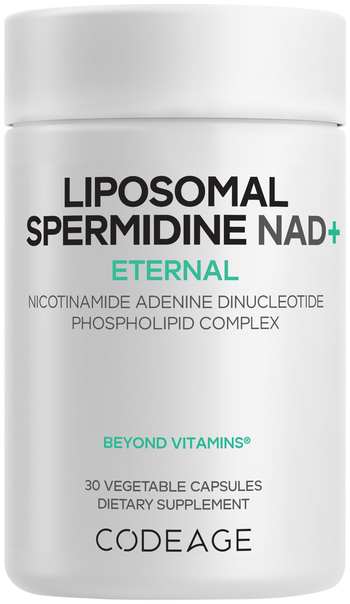 Codeage Liposomal Spermidine NAD+ Spermidine Supplement - 500 Mg NAD+ Vitamin C - Liposomal Delivery - Nicotinamide Adenine Dinucleotide Pills - 1 Capsule Per Serving - Vegan, Non-GMO - 30 Capsules