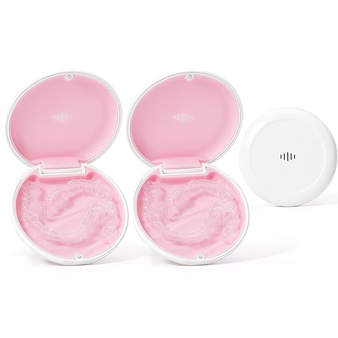 2 Pack Retainer Case Ultra-slim Aligner Case with Vent Holes Removable Inner Tray Silicone for Easy Cleaning (2Pack White Pink)