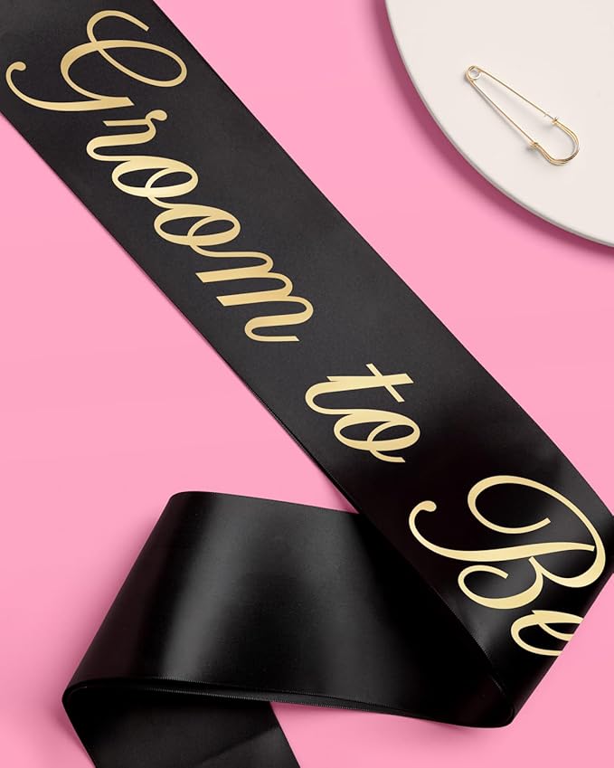 xo, Fetti Bride and Groom Sash Duo 2 Pack | White and Black Satin, Gold Foil, Bridal Shower, Engagement Party, Bachelorette Decor, Wedding Mr. & Mrs.