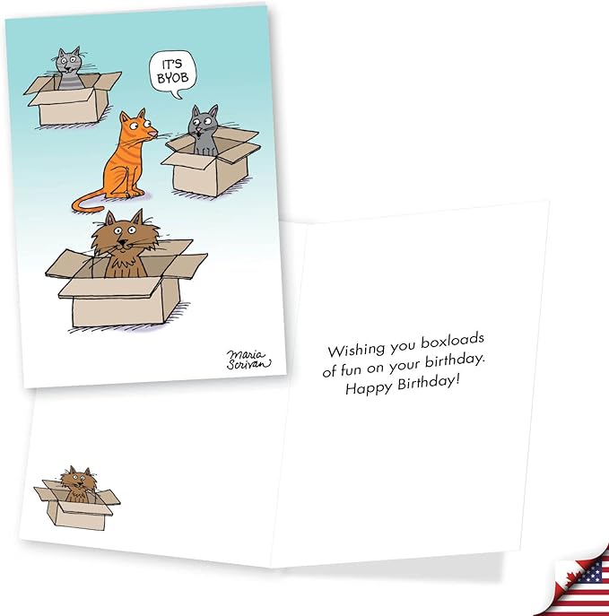 NobleWorks Assorted 3 Pack of Funny Feisty Animal Birthday Greeting Cards with 5 x 7 Inch Envelopes (3 Designs, 1 Each) Three's a Comedy VC9270BDG-C1x3