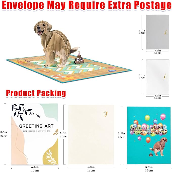 GREETING ART Dog Happy Birthday Pop-Up Card, Dog Birthday Card, 3D Greeting Cards for Dog Lover, Wife, Husband, Mom, Dad, Grandma, Grandpa