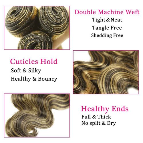 Honey Blonde Bundles Human Hair Highlight Body Wave Bundles 18 20 22 Inch Niegmeag Virgin Soft and Skily Remy P1b27 Human Hair Bundle