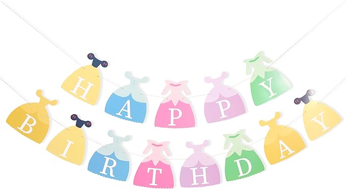 Princess Dress Happy Birthday Banner - Princess Birthday Party Decorations,Gril First/1st Party Bunting,Photo Prop Banner (Princess-1)