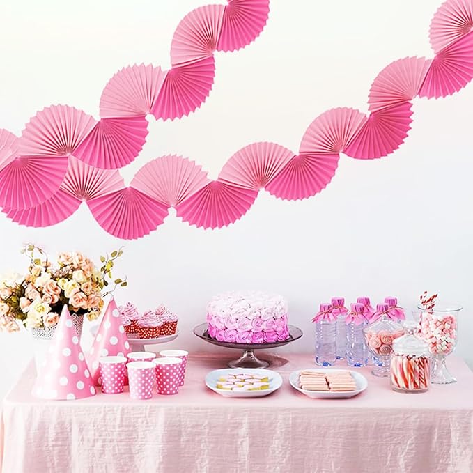 Pink Paper Fan Garland - Paper Fan Garland Party Decorations - Perfect for Birthday Parties, Holiday Decorations, Family Gatherings, Weddings and More (Pink)