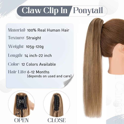 Rich Choices Claw Clip Ponytail Extension Human Hair Real Hair Ponytail Balayage Medium Brown Highlighted Dark Blonde 14 Inch 105g One Piece Clip In Long Ponytail Hair Extension For Women #4P27