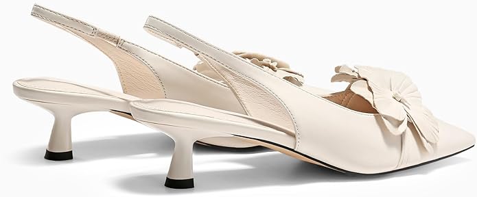 Coutgo Womens Slingback Kitten Heels Flower Closed Pointed Toe Pumps Wedding Party Dress Sandals Shoes