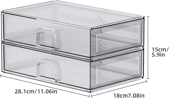 ZHIAI Stackable Storage Drawer, 2 Piece Acrylic Organiser for Cosmetics and Beauty Products, Suitable for Dressers, Bathrooms, Cabinets, Storage Rooms, Bedrooms and Home Organisers