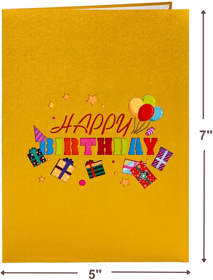 Paper Love Happy Birthday Pop Up Card, For Adults and Kids - 5" x 7" Cover - Includes Envelope and Note Tag (Happy Birthday)