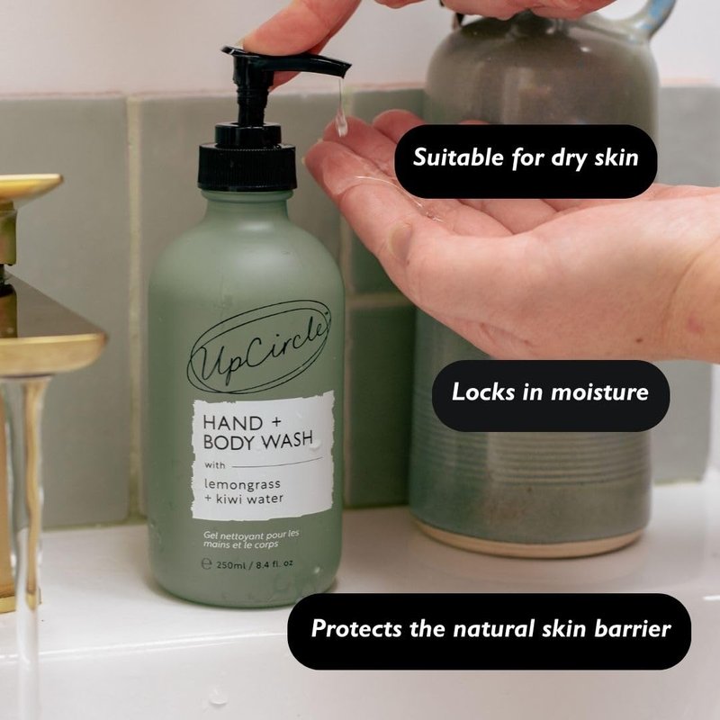 UPCIRCLE Hand + Body Wash with Kiwi Water 8.45oz - For Soothing + Protecting - Glycerin + Lemongrass - Natural, Vegan + Cruelty-Free