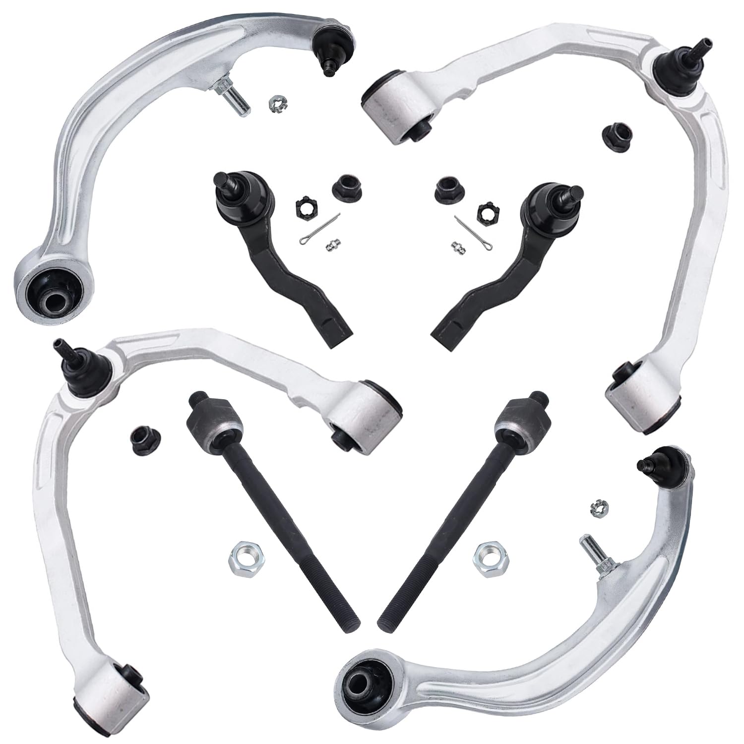 Detroit Axle - 8pc Front End Control Arms Kit for 03-07 Infiniti G35, 03-09 Nissan 350Z, 4 Upper & Lower Control Arms 4 Tie Rods