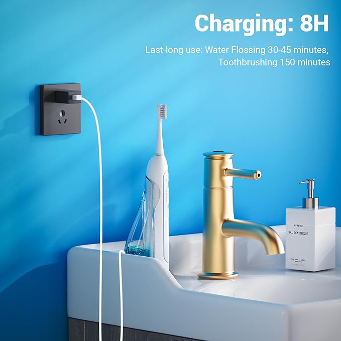 Electric Toothbrush with Water Flosser, 3-in-1 Sonic Modes, 5 Flossing Speeds with 2 Brushes + 2 Nozzles, Portable Flossing Toothbrush Combo for Adults Teeth Cleaning Kit for Travel (White)
