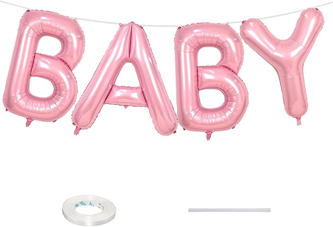 Biapian 40 Inch Baby Letter Balloons, Giant Light Pink Baby Balloons, 4 Pcs Big Pastel Pink Foil Large Aluminum Balloon for Girls Women Birthday, Baby Shower, Wedding, Gender Reveal Party Decoration