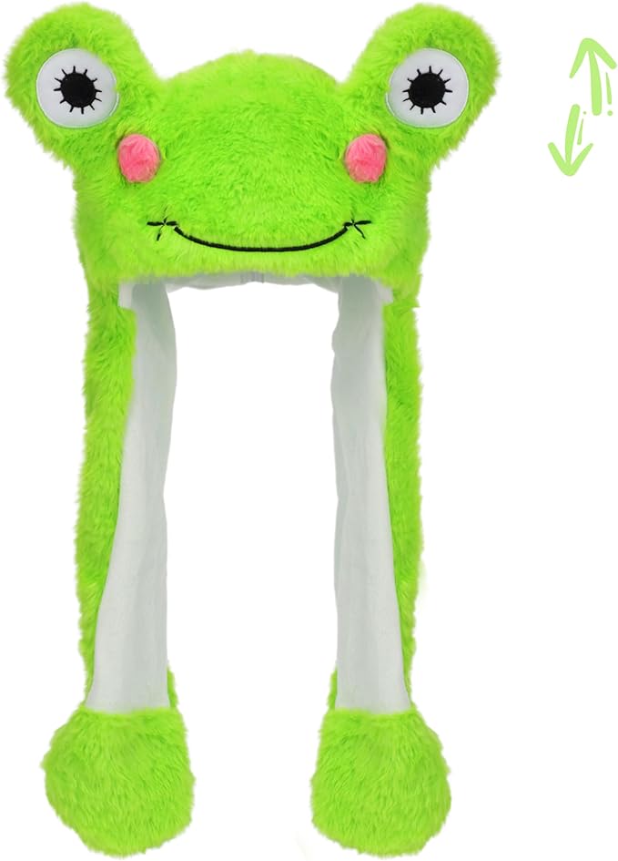 Animal Hat with Ears Moving Jumping Pop Up Beating Hat Plush Holiday Cosplay Dress Up Funny Gift for Kids