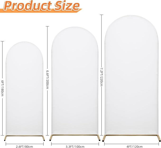 Arch Covers,Arch Backdrop Stand Fitted Cover for Wedding Birthday Party Ceremony Banquet Decoration(7.2FT&6.6FT&6FT,White,Cover Only)
