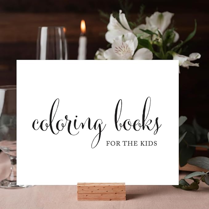 Andaz Press Wedding Party Signs, Formal Black and White Print, 8.5x11-inch, Coloring Books for the Kids Table Sign, 1-Pack, For Baptism, 1st Birthday