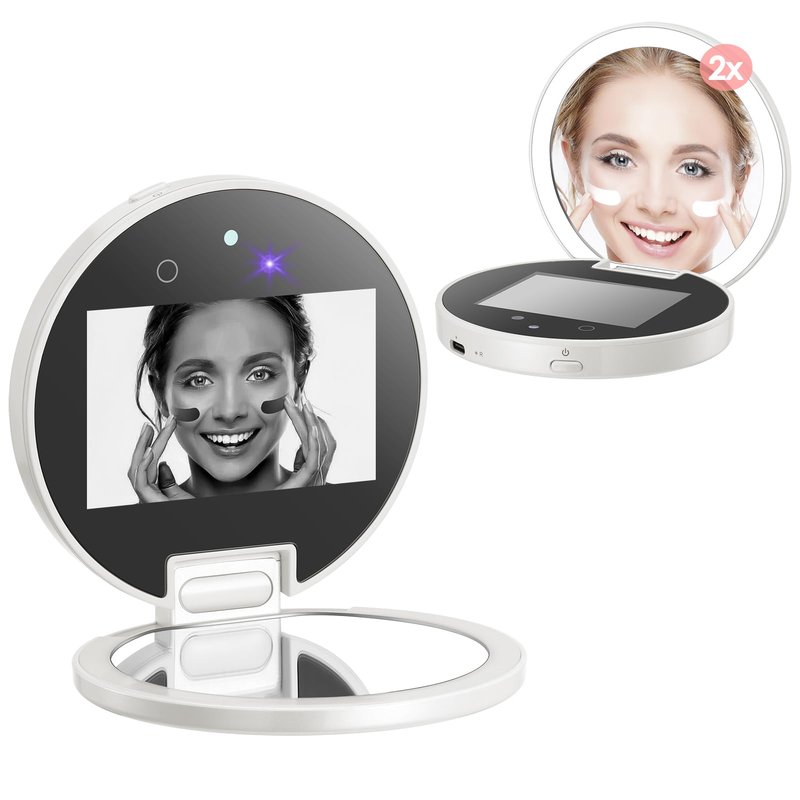 Vanexiss UV Camera for Sunscreen Test UV Mirror Sunscreen Camera, 3.8 Inch Rechargeable 2X Magnifying Vanity Mirror with Light Handheld Double-Sided Pocket Mirror for Skin Protection(White)