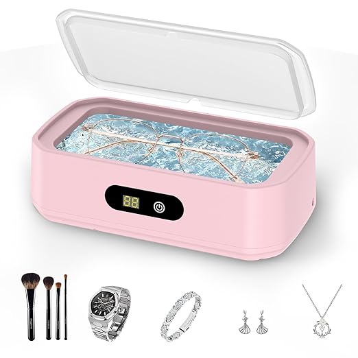 2025 Upgrade Large Capacity Ultrasonic Cleaner, 50Khz Ultrasonic Cleaner Machine with 5 Modes Timer for Glasses Dentures-304 Stainless Steel Tank, Pink