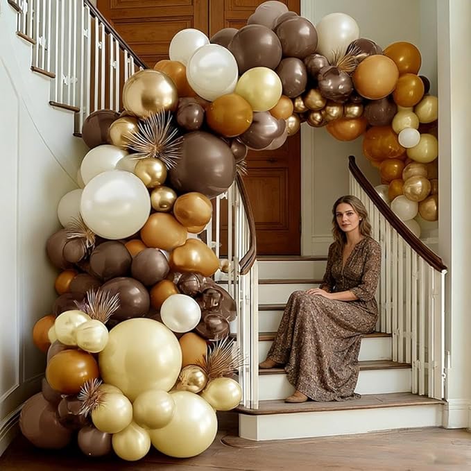 Brown Balloon Arch Kit Double Stuffed Dark Tan Pearl White Sand Gold Balloon Garland for Neutral Birthday Baby Shower Gender Reveal Bridal Graduation Party Decorations