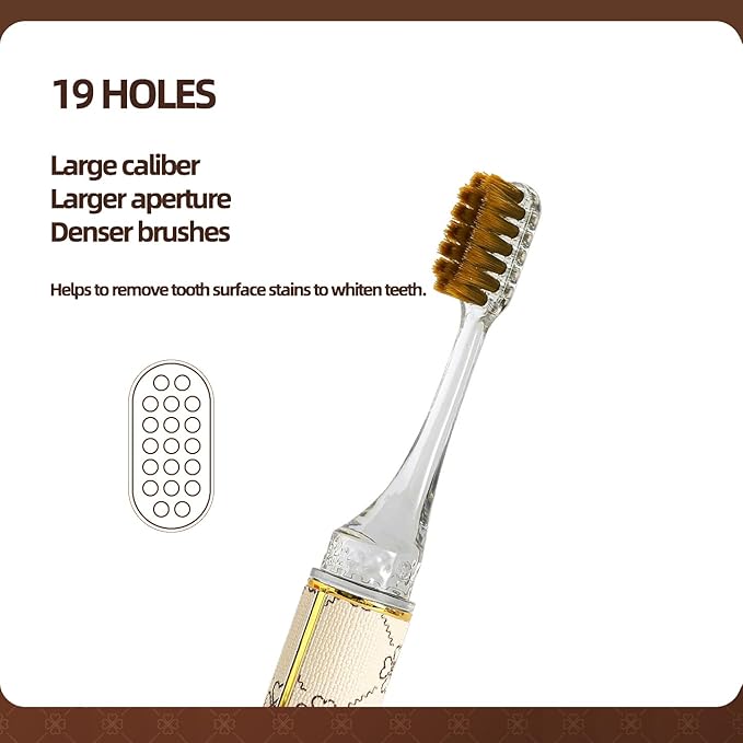 CMHX Foldable Travel Toothbrush Set,Compact Head,Mini Toothbrush with Toothbrush Case,Soft Bristled Travel Toothbrushes for Adults (Leather Handle Apricot 1 Set)