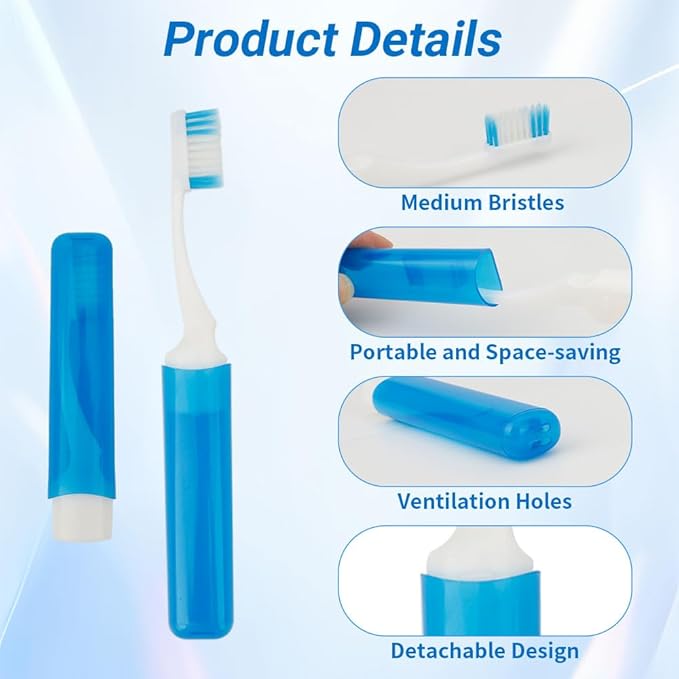 Travel Toothbrush 4PCS Travel Toothbrush Set Mini Toothbrushes Small Tooth Brush Portable Travels Size Toothbrushes Folding Traveling Tooth Brush with Case Individually Wrapped for Home Camping Hiking