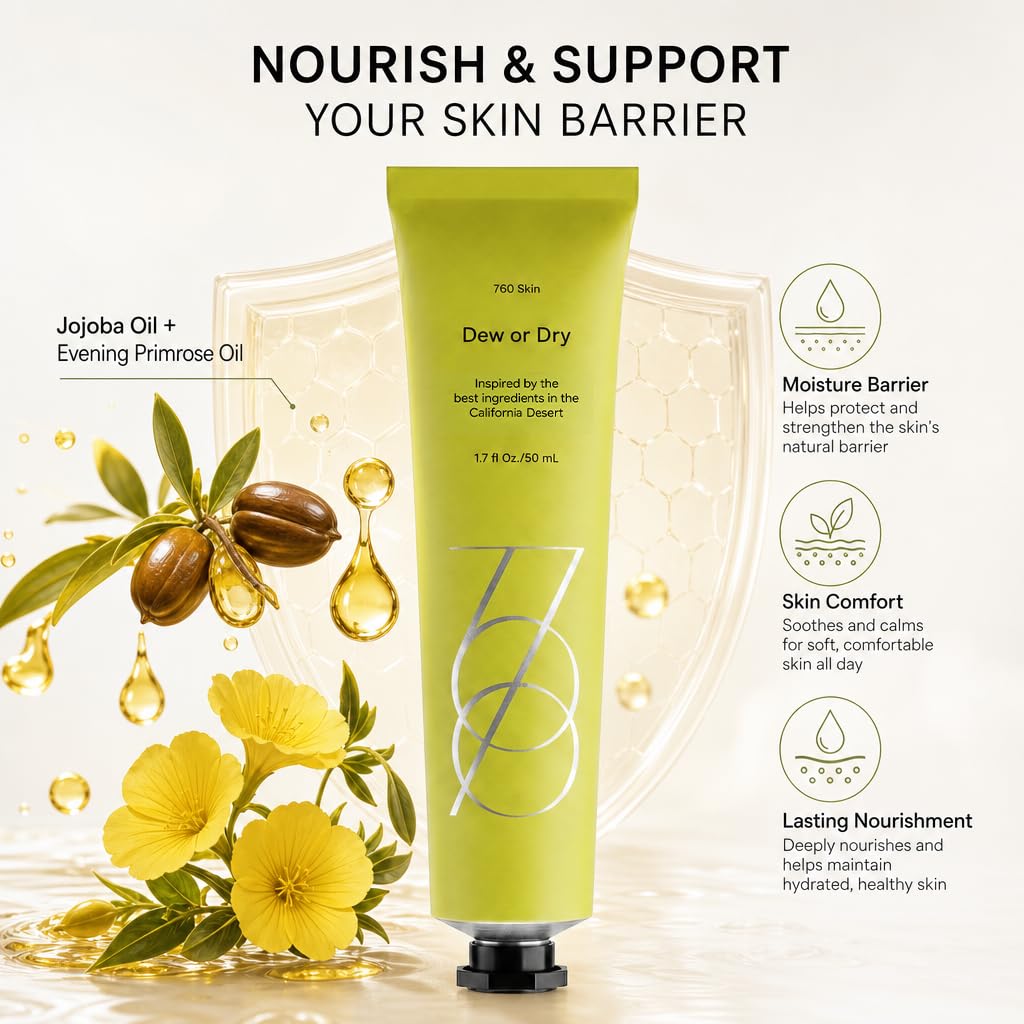 760skin Dew or Dry Facial Moisturizer Cream for Face - Hydrating Skin Moisturizer with Cactus Stem Cells, Squalane, Tremella & Reishi Mushroom - Daily Moisturizing Vegan Face Cream (1.7 fl oz / 50ml)