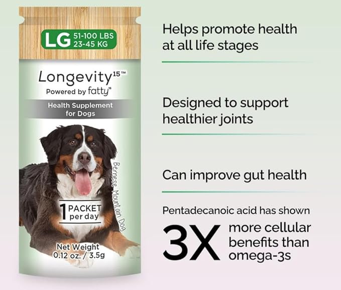 Longevity15 C15:0 Dog Health Supplement (30-Day Supply) & Yummy Combs Dog Dental Treats (8oz Bag) for Small Dogs – C15:0 Fatty Acid for Daily Wellness, Food Topper – VOHC Approved Oral Care