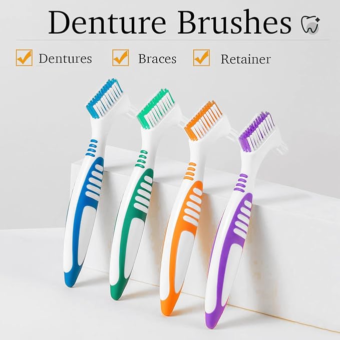 2Pcs Denture Brush Dual Head Toothbrushes False Teeth Brush Denture Cleaning Kit Toothbrush(Purple Green)