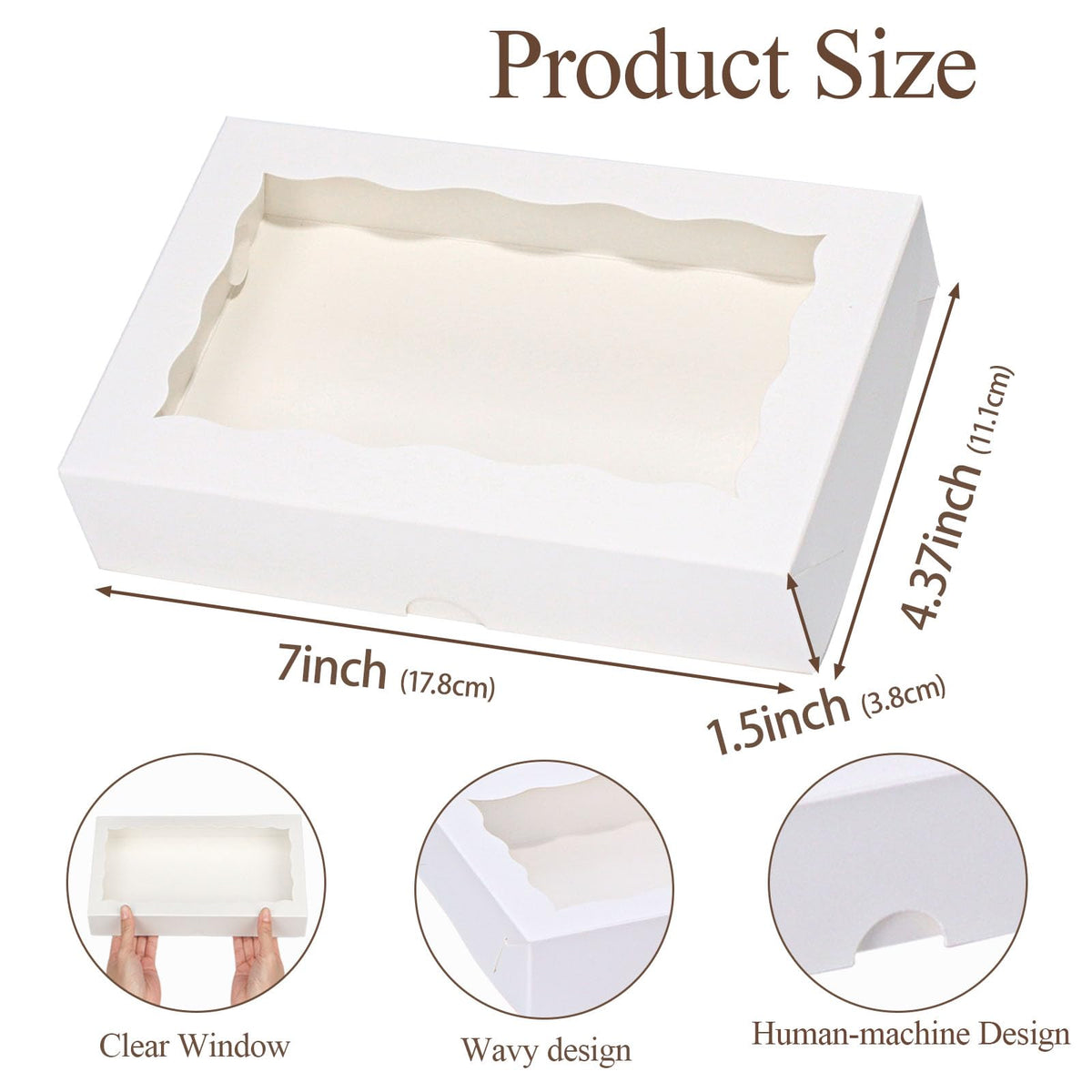 RomanticBaking 50 Pack DIY Assembly White 7 x 4 3/8 x 1½ inches Cookies Boxes with Window Bakery Packaging for Macaron Cakesickle Chocolate
