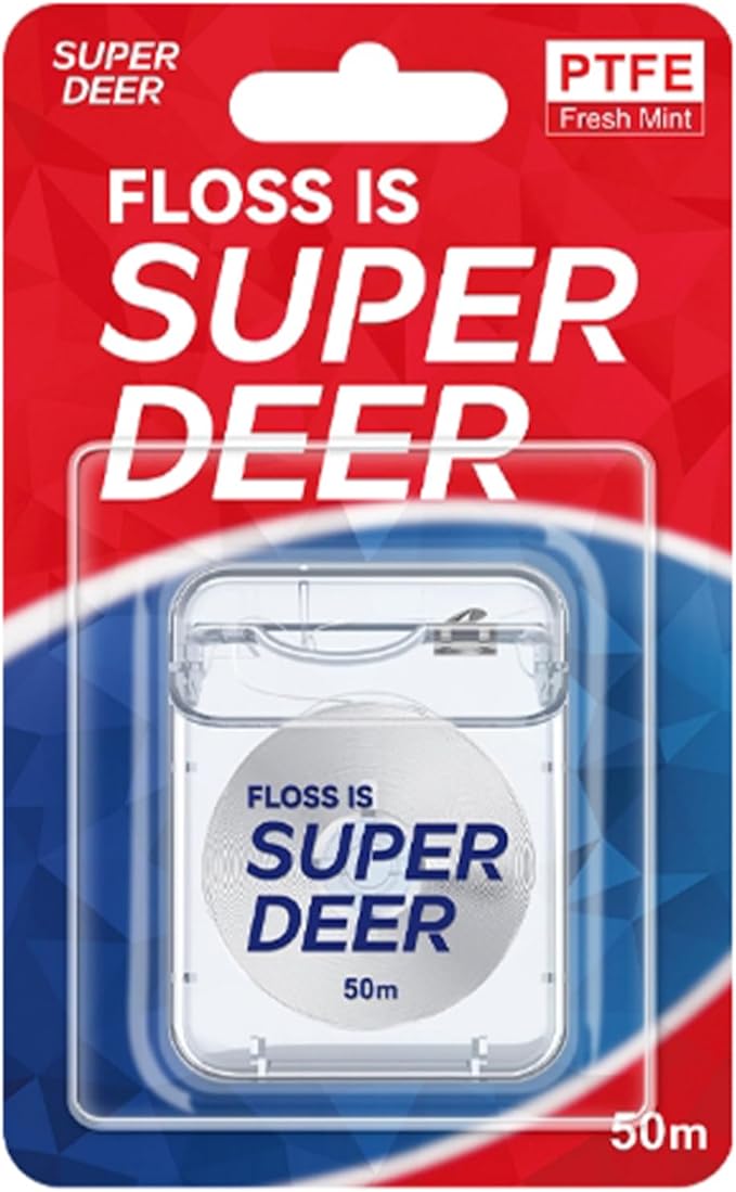 Super Deer Flat Dental Floss - Mint, PTFE Floss, Gentle on Gums, Expands & Stretches,Plaque Remover for Teeth, Shred Resistant, Floss Slides Smoothly, Easy to Use, 55 yd (1)