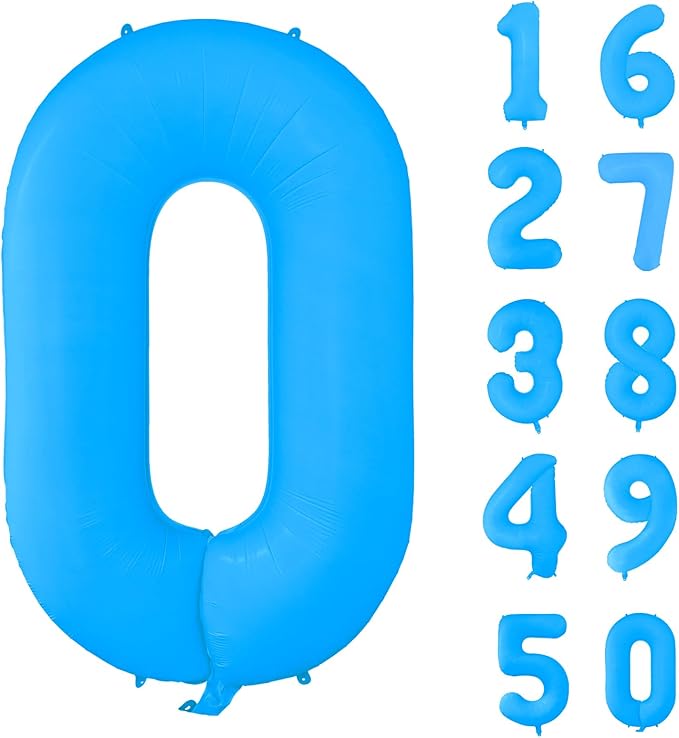 Fluorescent Blue Number Balloon 40 inch Giant Foil Helium Balloons Blue Number 0 Balloon for Birthday Party Decorations