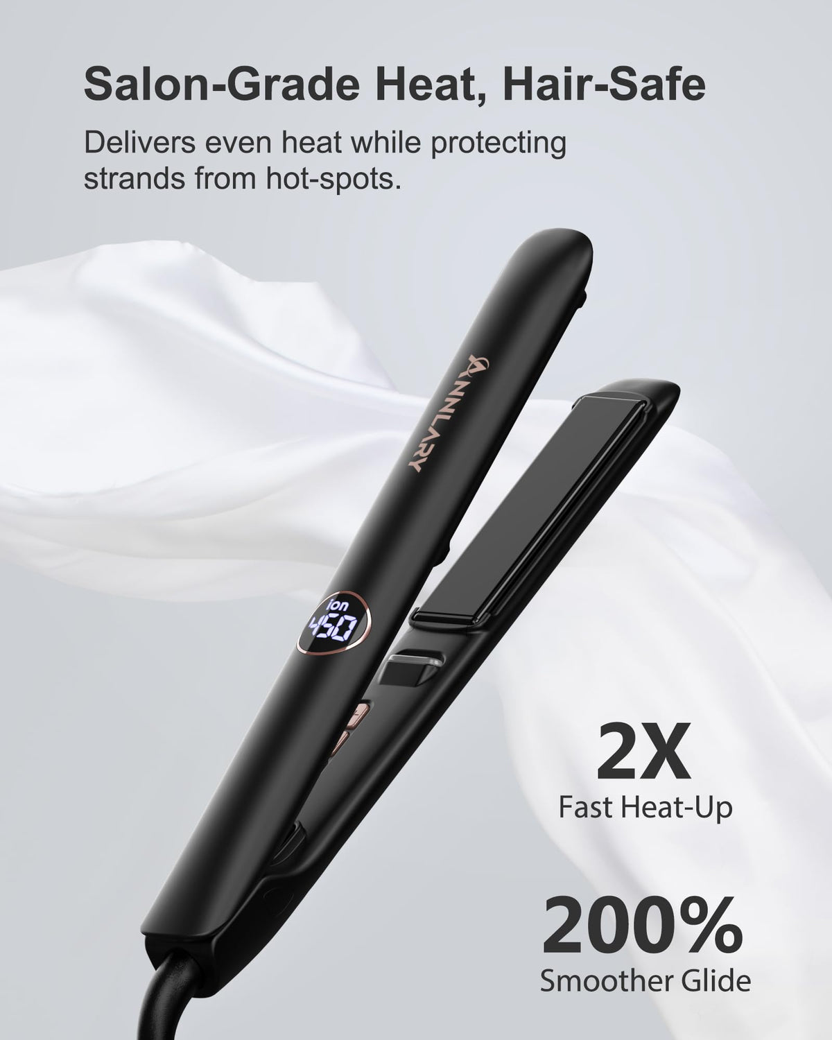 Annlary 1.75 Inches Flat Iron Hair Straightener with Heat Resistant Silicone Mat Pouch, Professional Ceramic Ionic Dual Voltage Straightener for Less Frizz, Shinier & Smoother Hair