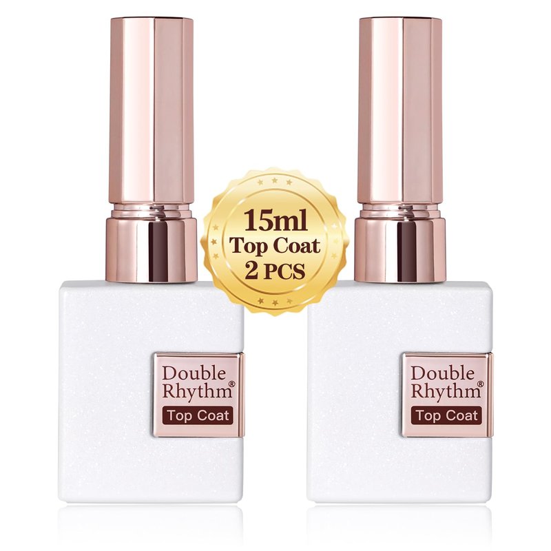 Double Rhythm 2 Pcs 15ML No Wipe Gel Top Coat and Base Coat Set Clear Glossy Gel Polish Kit (2Pcs Top Coat)