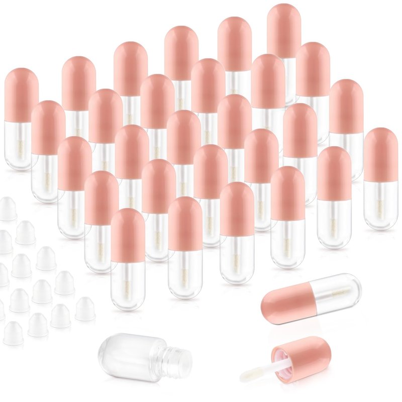 30 Pcs 5ml Lip Gloss Tubes Refillable Round Plastic Tube Vials Mini Lip Balm Bottle Container for Women Girls DIY Cosmetic Travel - Pink